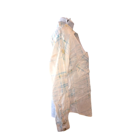 Free People Shore Vibes Distressed Plaid Printed Cotton Button Up Shirt Size XS - Picture 3 of 12